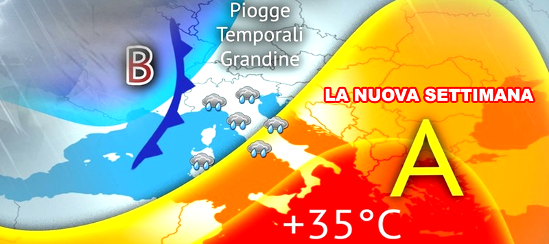 Il Meteo. Nuova Settimana con Pioggia e Grandinate al Nord, gran Caldo Africano al Sud